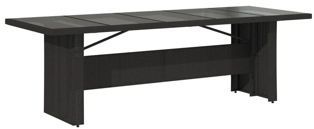 Mesa de jardim com tampo de vidro 240x90x75 cm vime PE preto