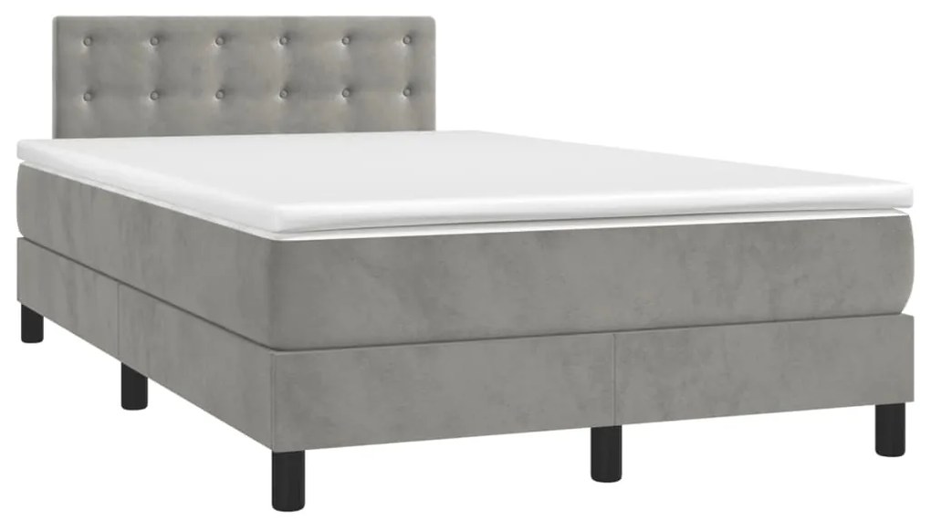 Cama boxspring c/ colchão 120x200 cm veludo cinzento-claro