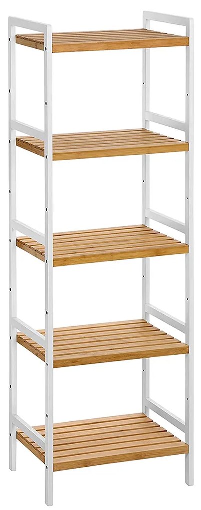 SONGMICS Suporte de armazenamento de bambu de 5 camadas para banheiro, cozinha, quarto, 31,5 x 45 x 142 cm, natural e branco BCB75WN