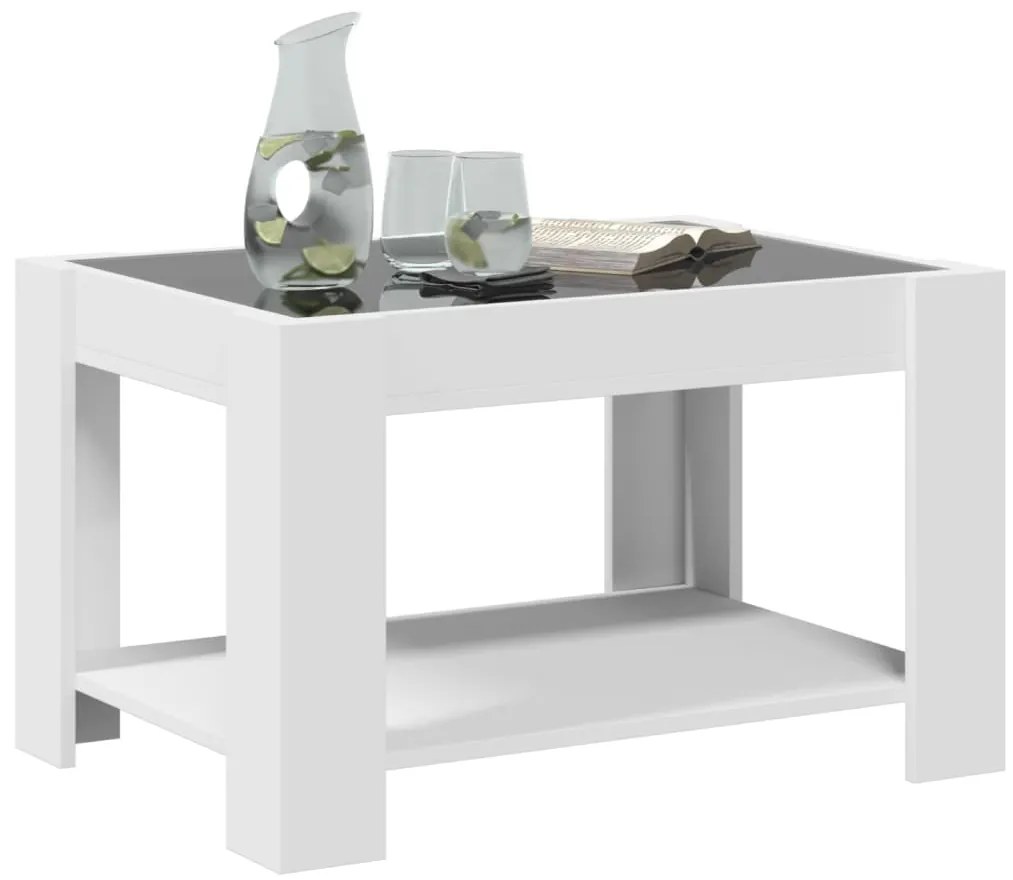 Mesa de centro c/ LEDs 73x53x45 cm derivados de madeira branco