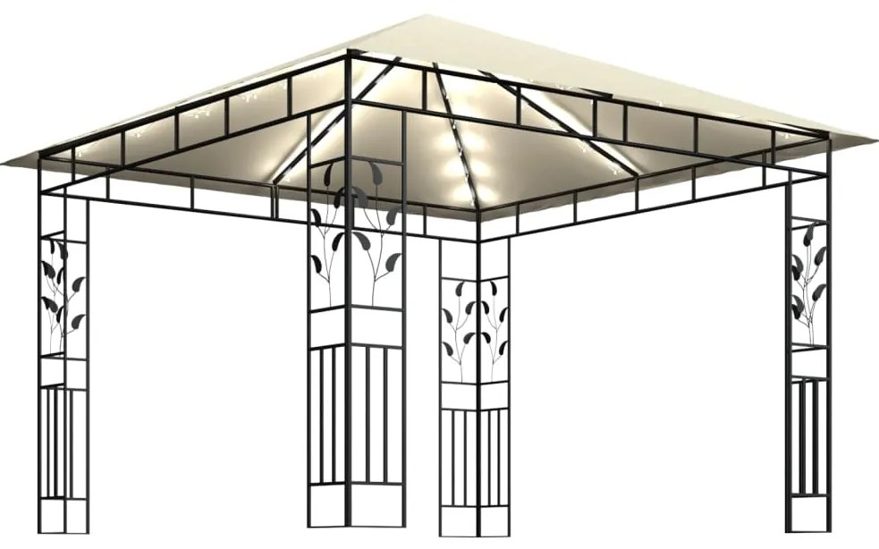 Gazebo c/ mosquiteiro e cordões luzes LED 3x3x2,73m creme