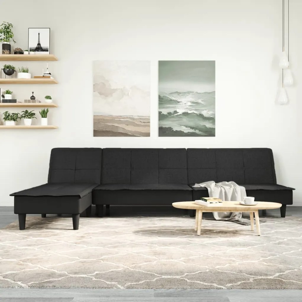 vidaXL Sofá-cama em forma de L 279x140x70 cm tecido preto