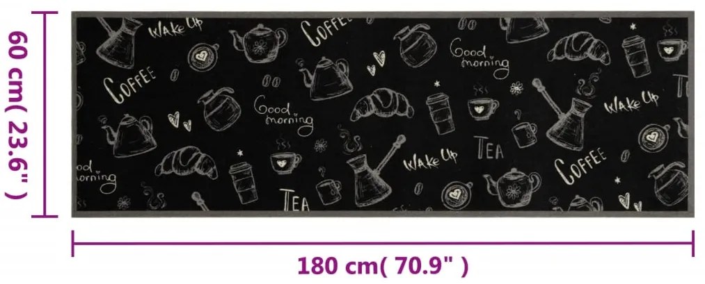 Tapete de cozinha lavável 60x180 cm veludo padrão morning preto
