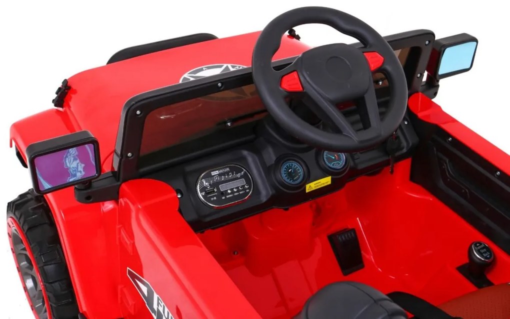 Jipe elétrico para Crianças off-road 12V 4x4, Rodas Espuma EVA, Assento couro ecológico Vermelho