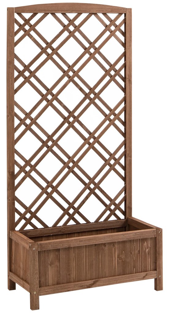 Outsunny Floreira com Treliça de Madeira Caixa de Plantio com Suporte para Plantas Trepadeiras 60x30x122,5cm Marrom | Aosom Portugal