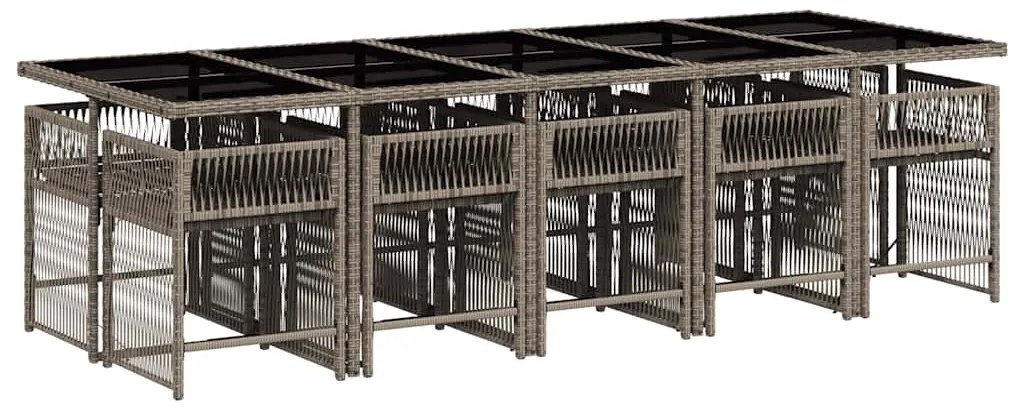 11 pcs conjunto jantar p/ jardim c/ almofadões vime PE cinzento