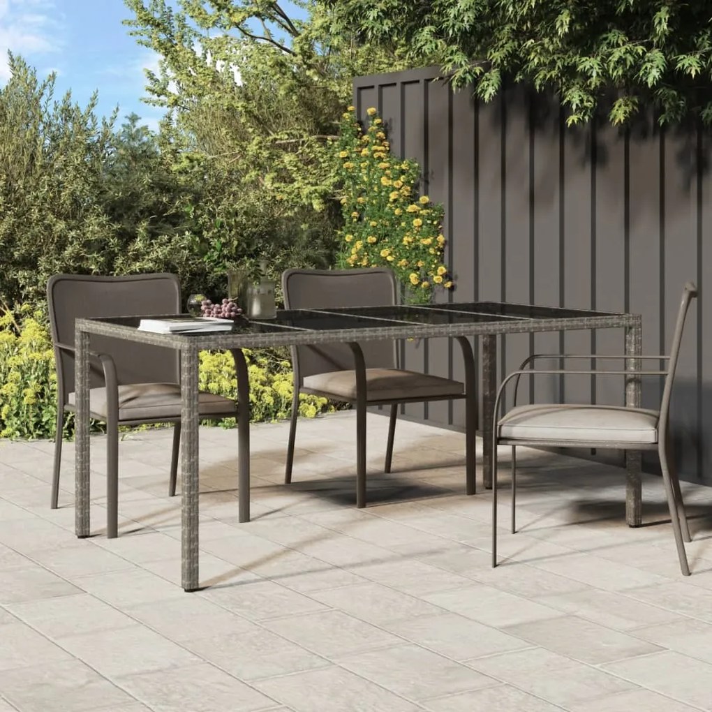 vidaXL Mesa de jardim 190x90x75 cm vidro temperado e vime PE cinzento