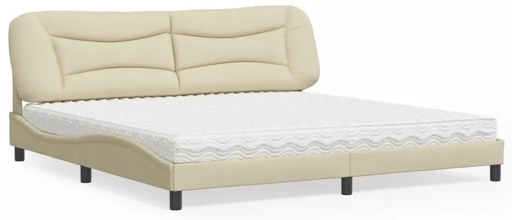 vidaXL Cama com colchão 200x200 cm tecido cor creme