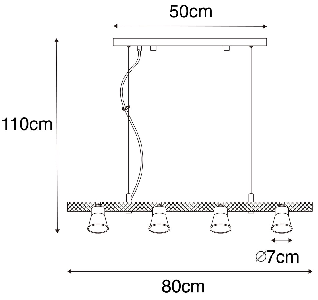 Candeeiro de suspensão rústico preto com madeira 8 luzes - Jelle