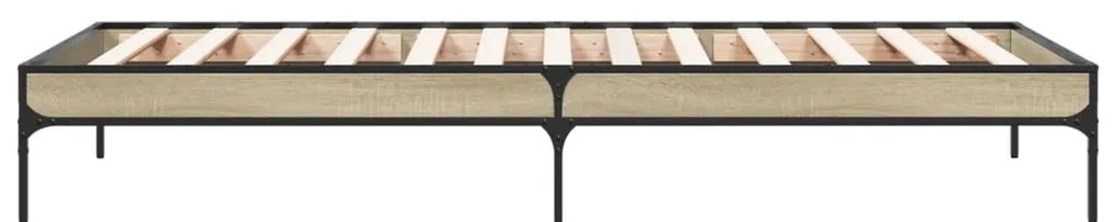 Estrutura de cama derivados de madeira e metal carvalho sonoma