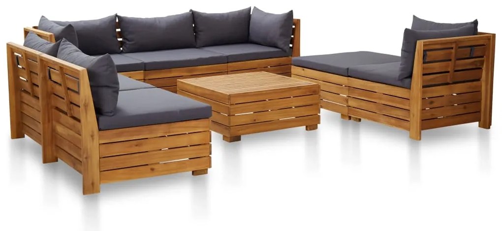 8 pcs conjunto lounge jardim c/ almofadões acácia cinza-escuro