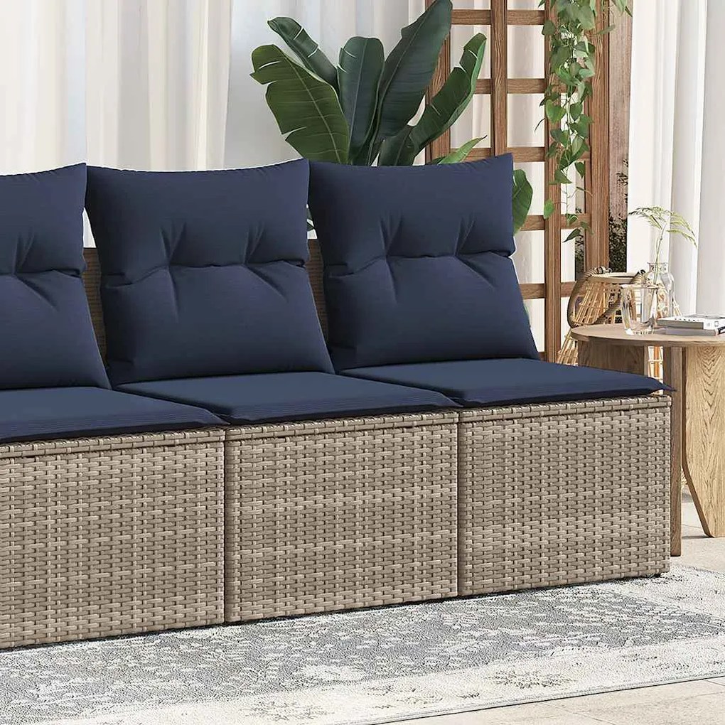 vidaXL 2 pcs conjunto sofás jardim almofadões vime PE/acácia cinzento