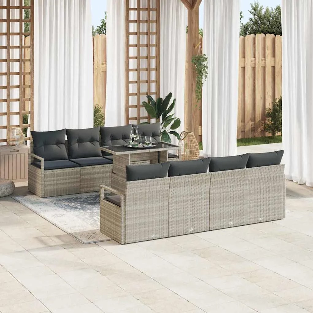 Conjunto de Sofá de Jardim vidaXL de 9 Peças com Almofadas em Cinzento