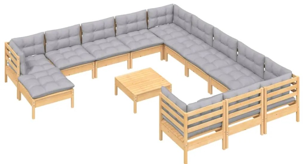 13 pcs conjunto lounge de jardim c/ almofadões cinza pinho