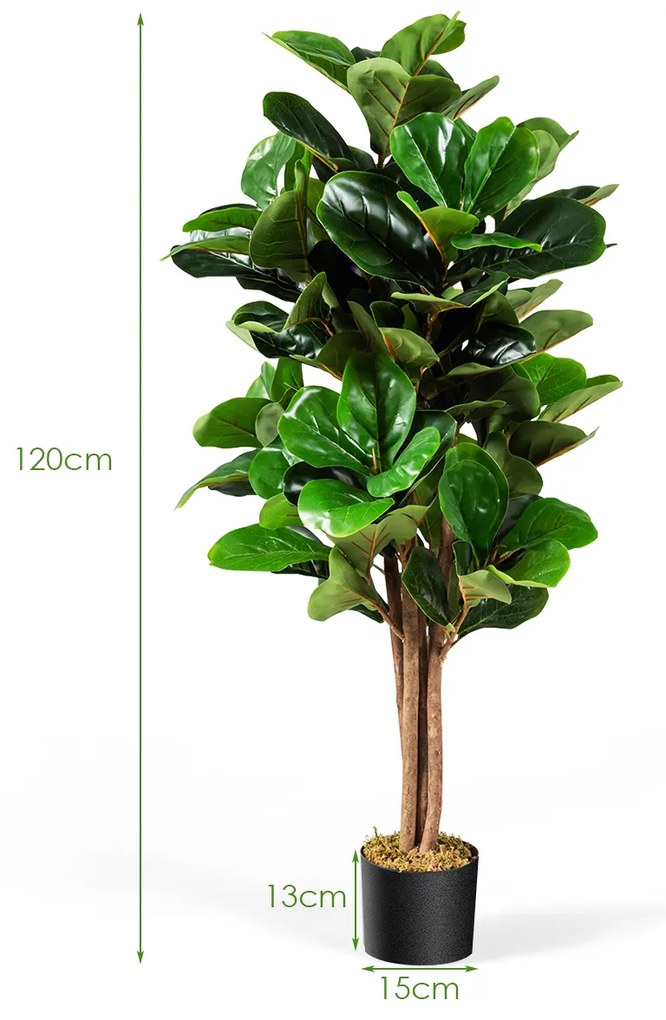 Árvore artificial Ficus Lyrata 1,2 m com vaso de flores PP macio para decoração verde