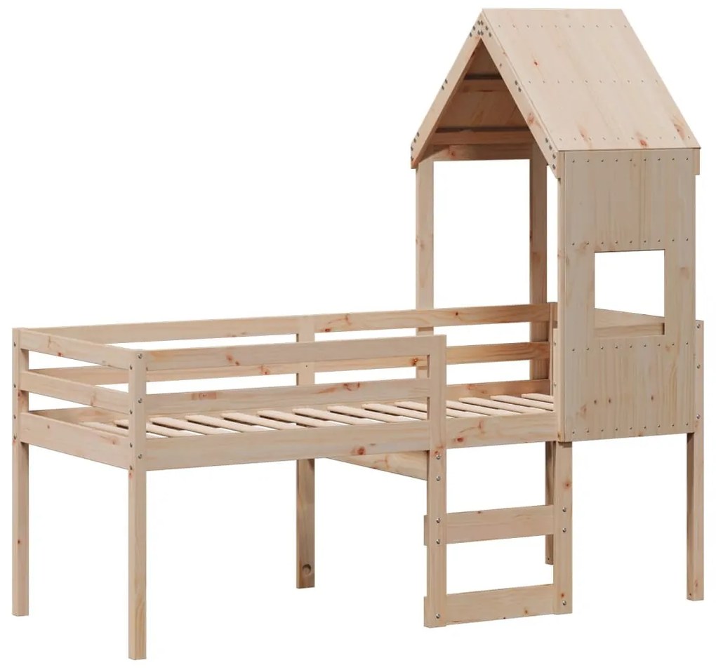 Cama alta com telhado 75x190 cm pinho maciço