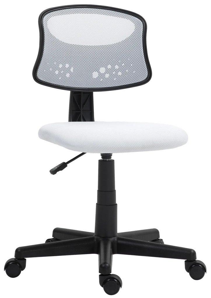 HOMCOM Cadeira de Escritório sem Apoio para os Braços com Encosto de Malha Respirável Altura Ajustável 43x48x78-88 cm Branco