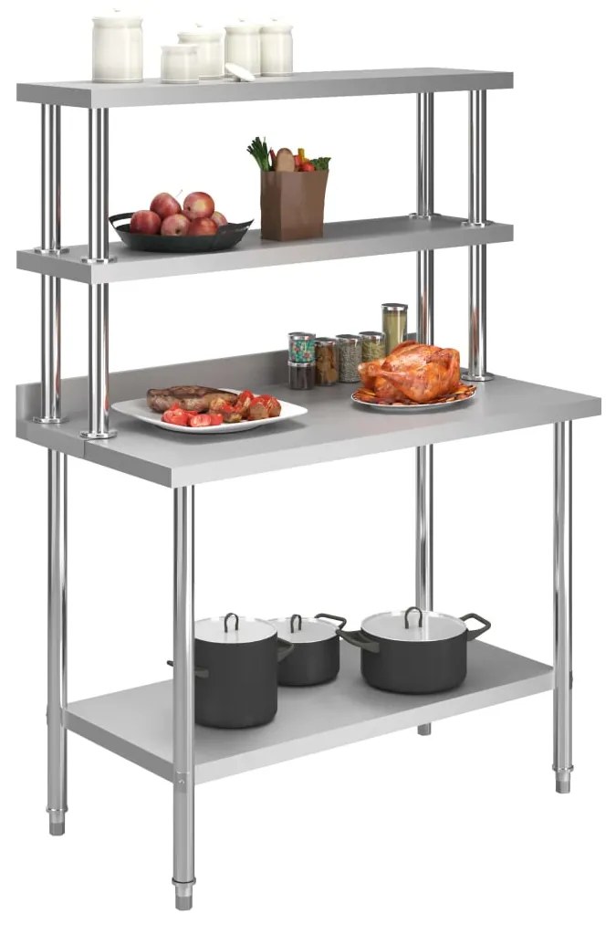 Mesa trabalho cozinha c/ prateleira 120x60x150cm aço inoxidável