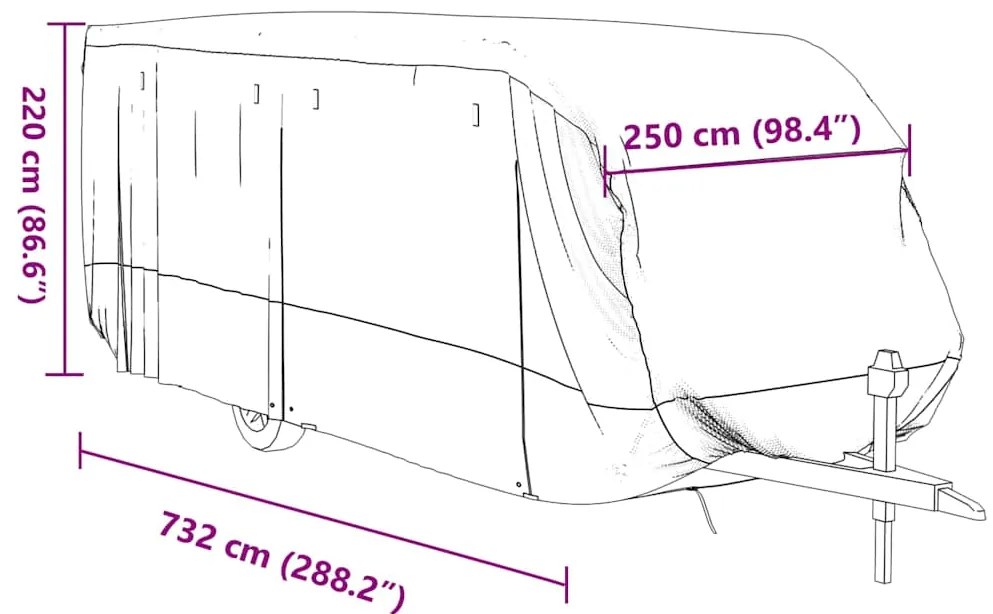 Cobertura caravana 732x250x220 cm tecido não tecido cinzento