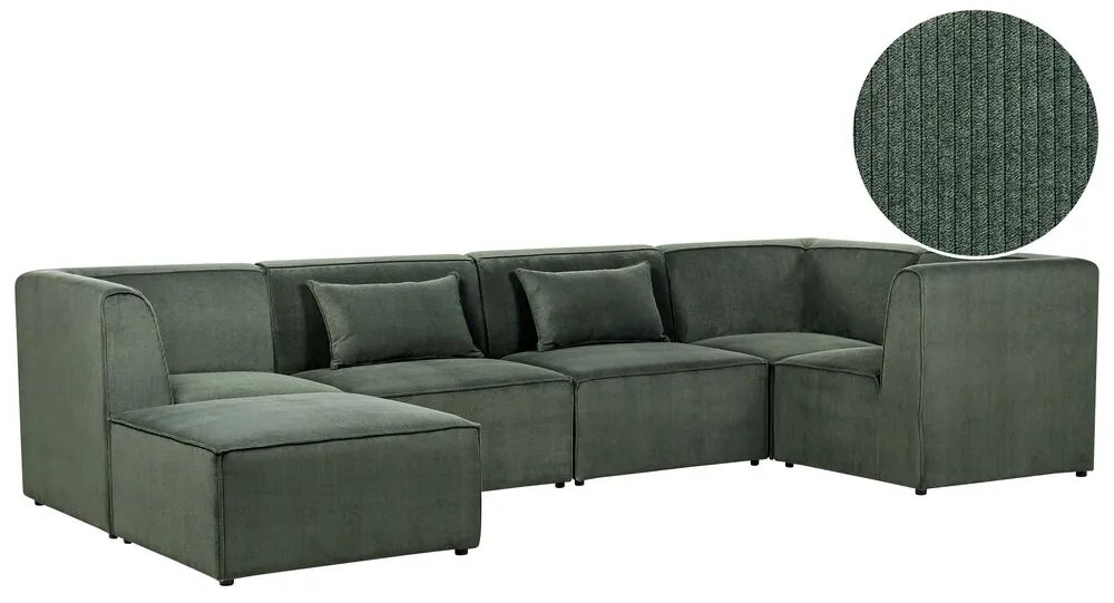Sofá de canto 5 lugares com repousa-pés em bombazine verde escuro à esquerda LEMVIG Beliani