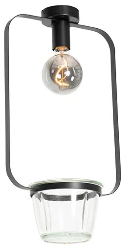 Candeeiro de teto moderno preto com vidro retangular - Roslini Moderno