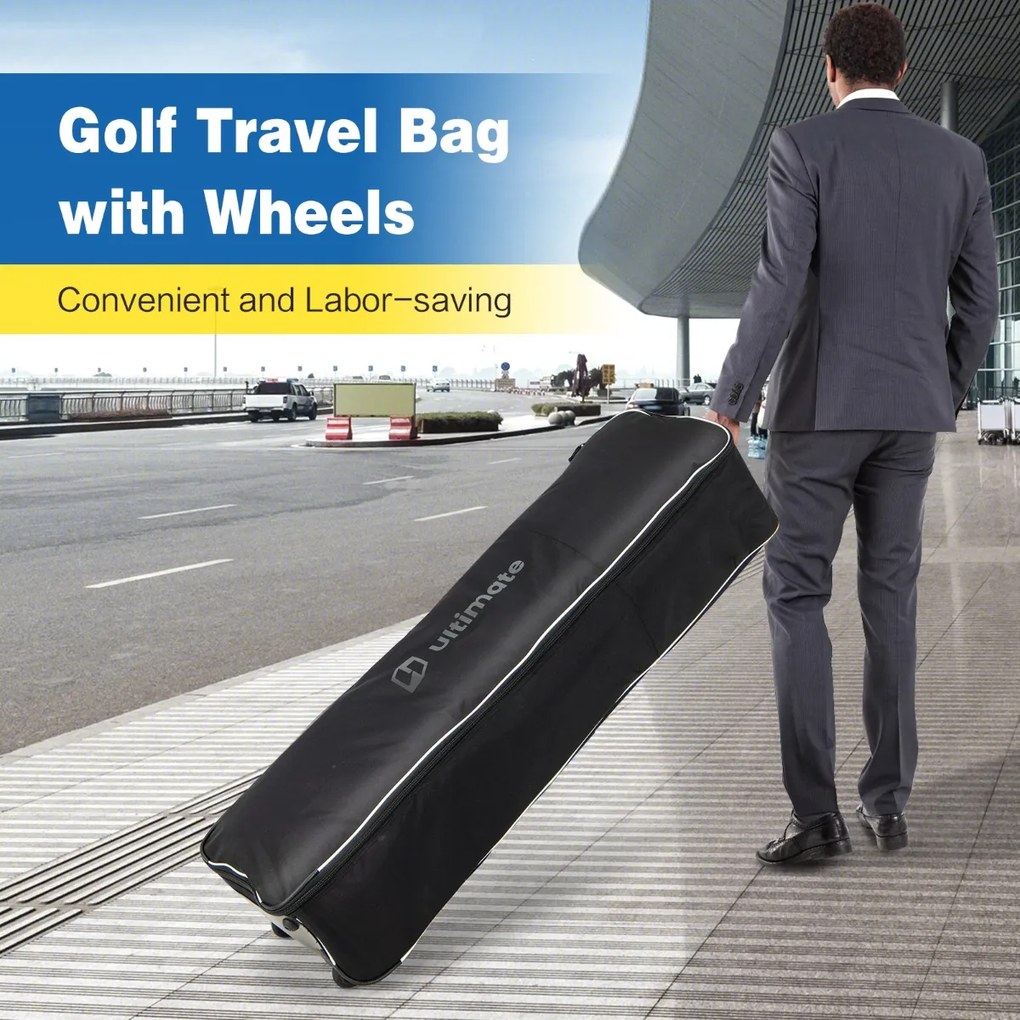 Bolsa de viagem para golfe Oxford 600D com laterais macias, rodas e bolso