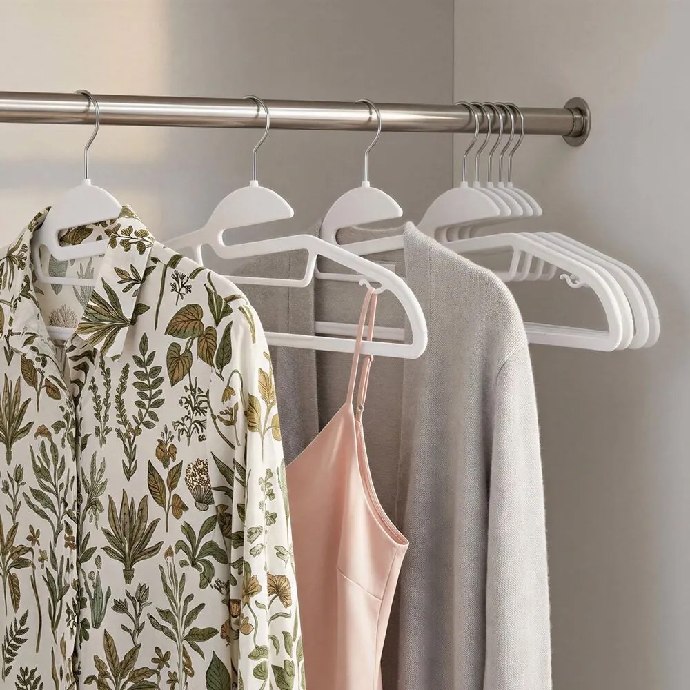 Conjunto de 20 Cabides de plástico, com abertura em forma de U brancos