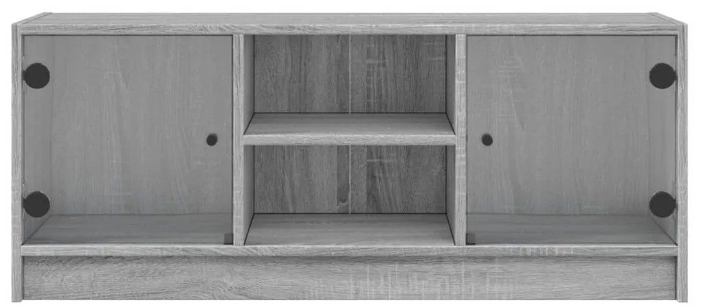 Móvel de TV c/ portas de vidro 102x37x42 cm cinza sonoma