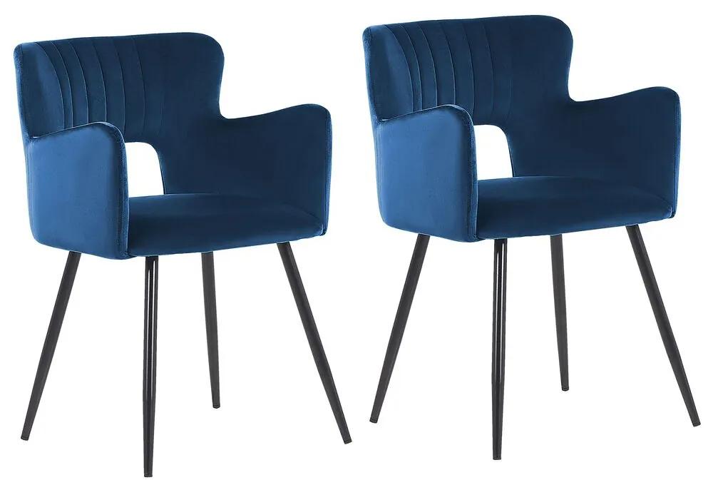 Conjunto de 2 cadeiras de jantar em veludo azul marinho SANILAC Beliani