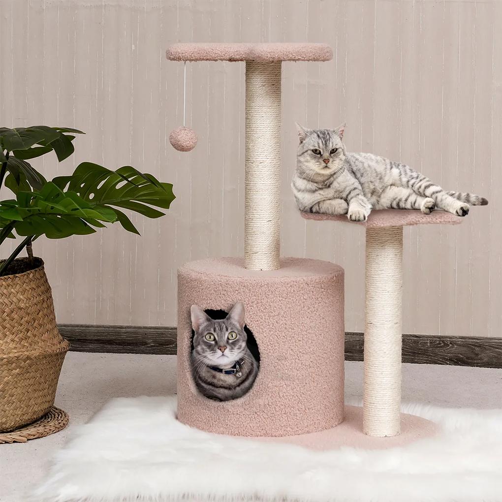Árvore de Actividade arranhador Multinivel 72,5 cm para Gatos Torre de Escalada para Gatos com Postes de Riscar Cobertos de Sisal e brinquedos Rosa