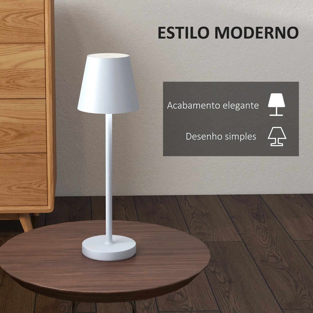 Candeeiro de Mesa com Luzes LED Candeeiro de Mesa Sem Fios Recarregável por USB-C 3 Cores Ø11,2x36,5 cm Cinza