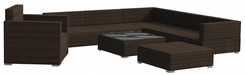 8 pcs conjunto lounge jardim c/ almofadões vime PE castanho
