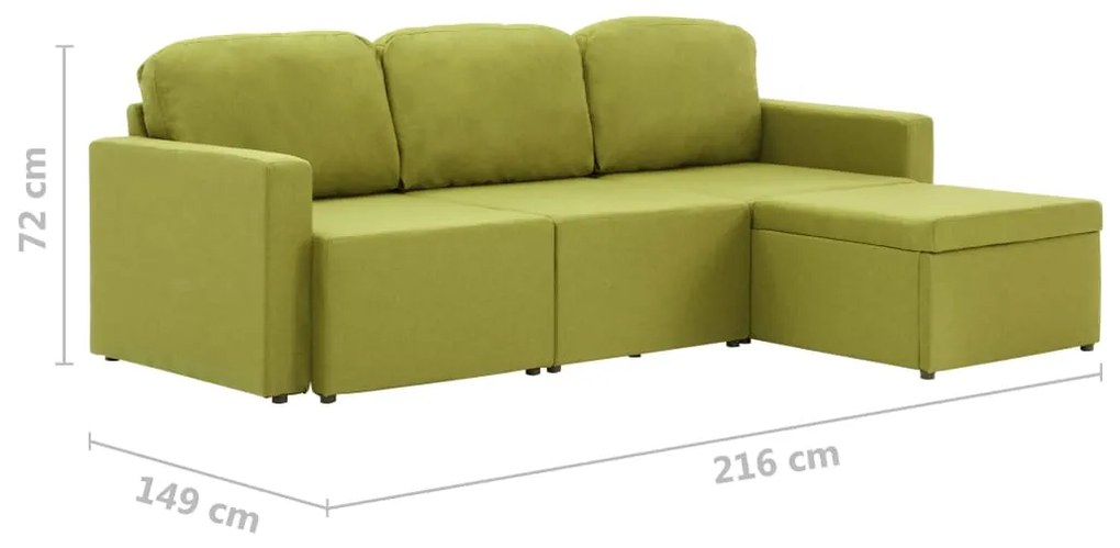 Sofá-cama modular de 3 lugares tecido verde