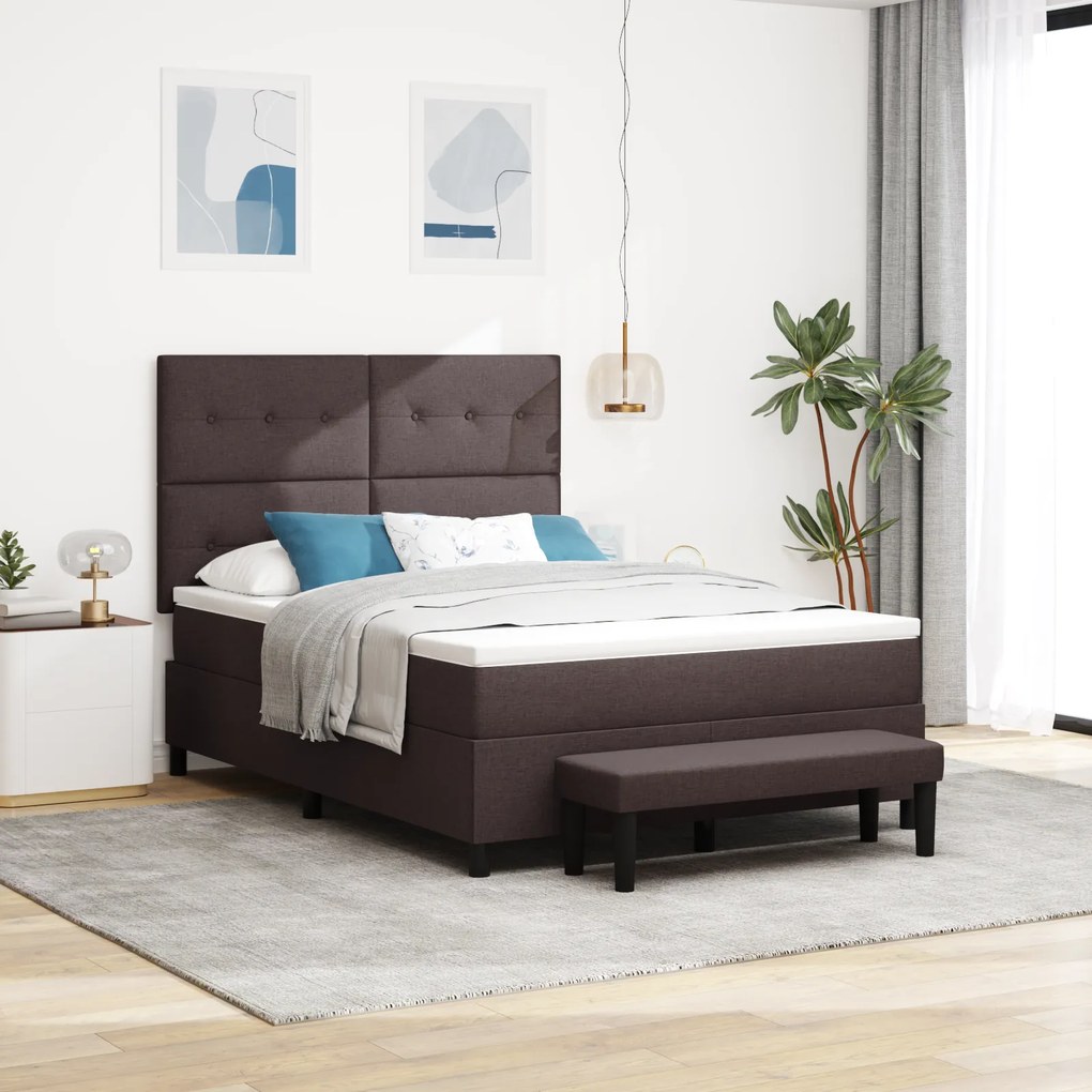 vidaXL Cama Box Spring com Colchão e Banco Castanho Escuro 140x190 cm Tecido