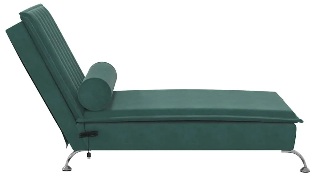 Chaise lounge de massagem com rolo tecido verde-escuro