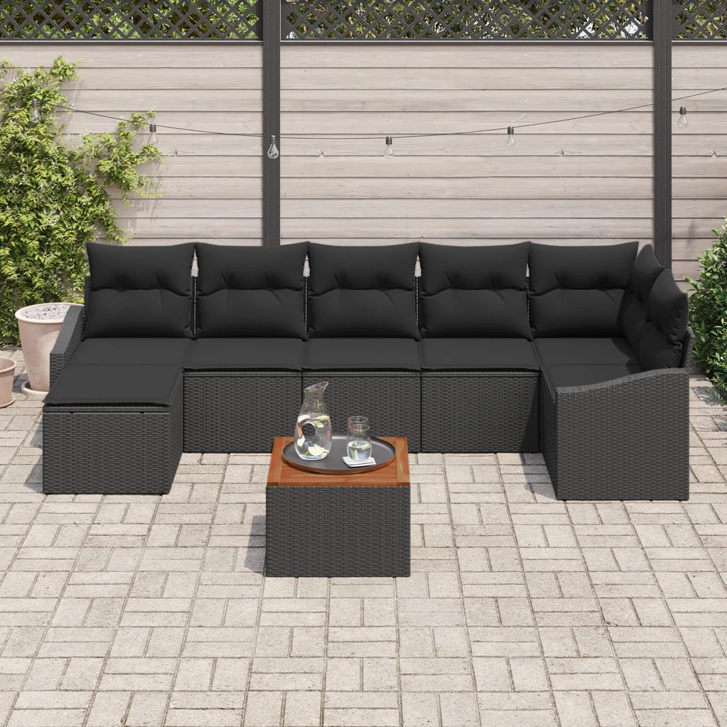 Conjunto de Sofás de Jardim de 8 Peças com Almofadas em Rattan Poli Pr