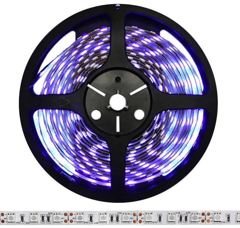 Fita de LED ultravioleta UV SMD5050, DC12V, 5m (60 Led/m) - IP20 Luz ultravioleta