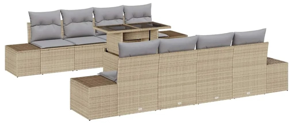 Conjunto de Sofá de Jardim 7 Peças com Almofadas Bege em Rattan Sintét
