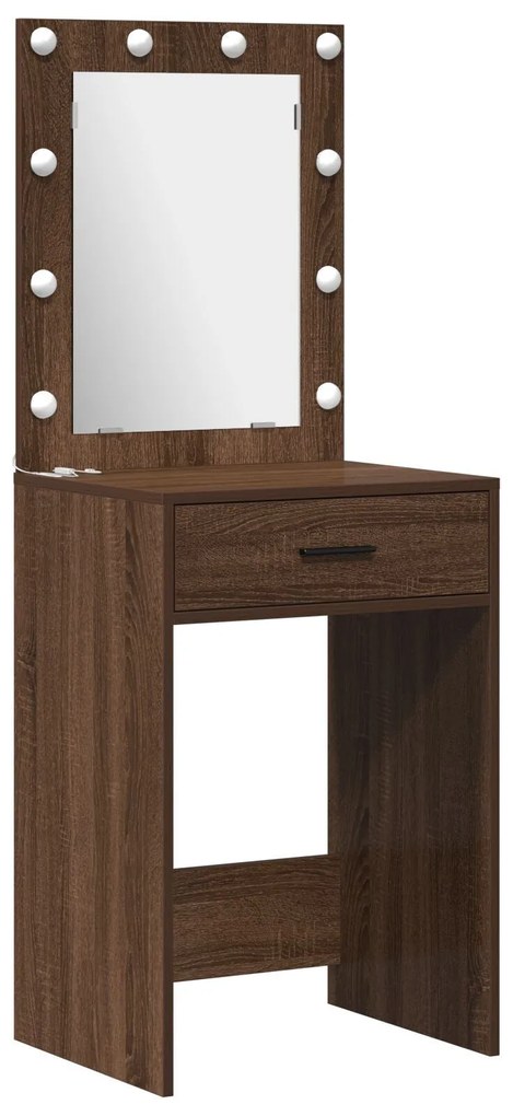 Conjunto de Mesa de Maquiagem 2 Peças com LED Madeira de Carvalho Pret