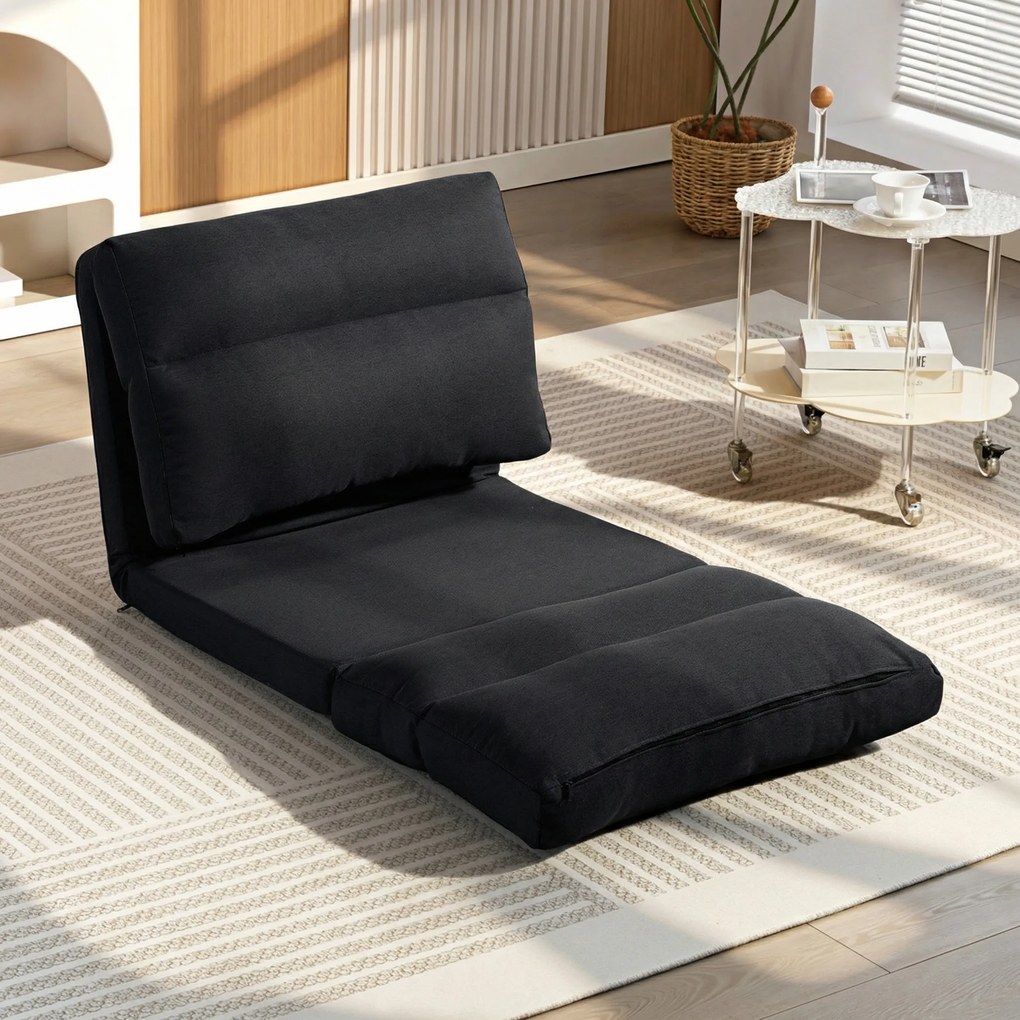 Poltrona de chão, sofá reclinável, poltrona convertível em cama reclinável de 90° a 180°, tecido - 70 x 72 x 56 cm - preto
