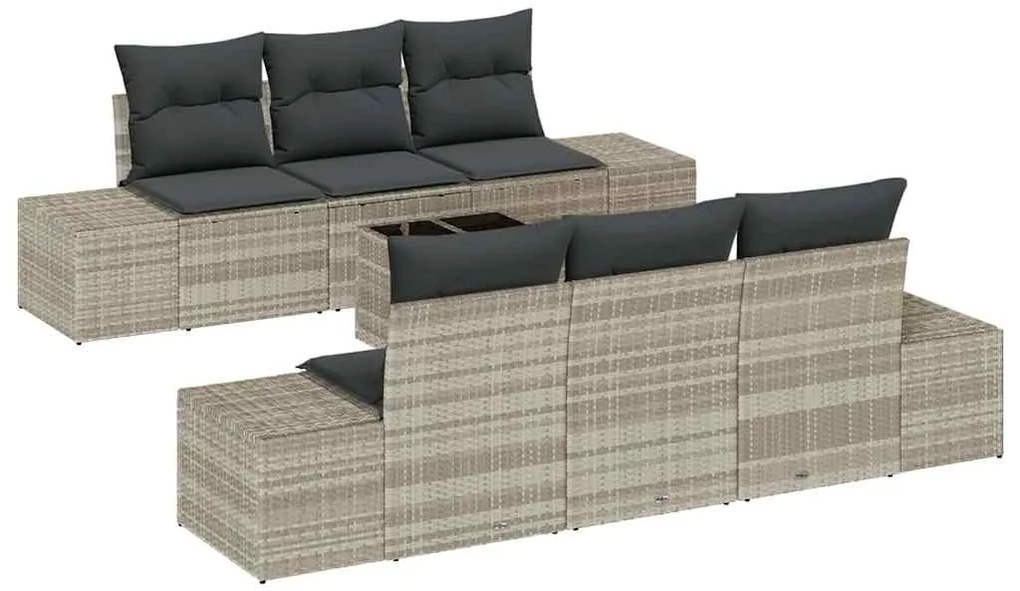 Conjunto de Sofá de Jardim de 7 Peças com Almofadas Cinza Claro em Rat