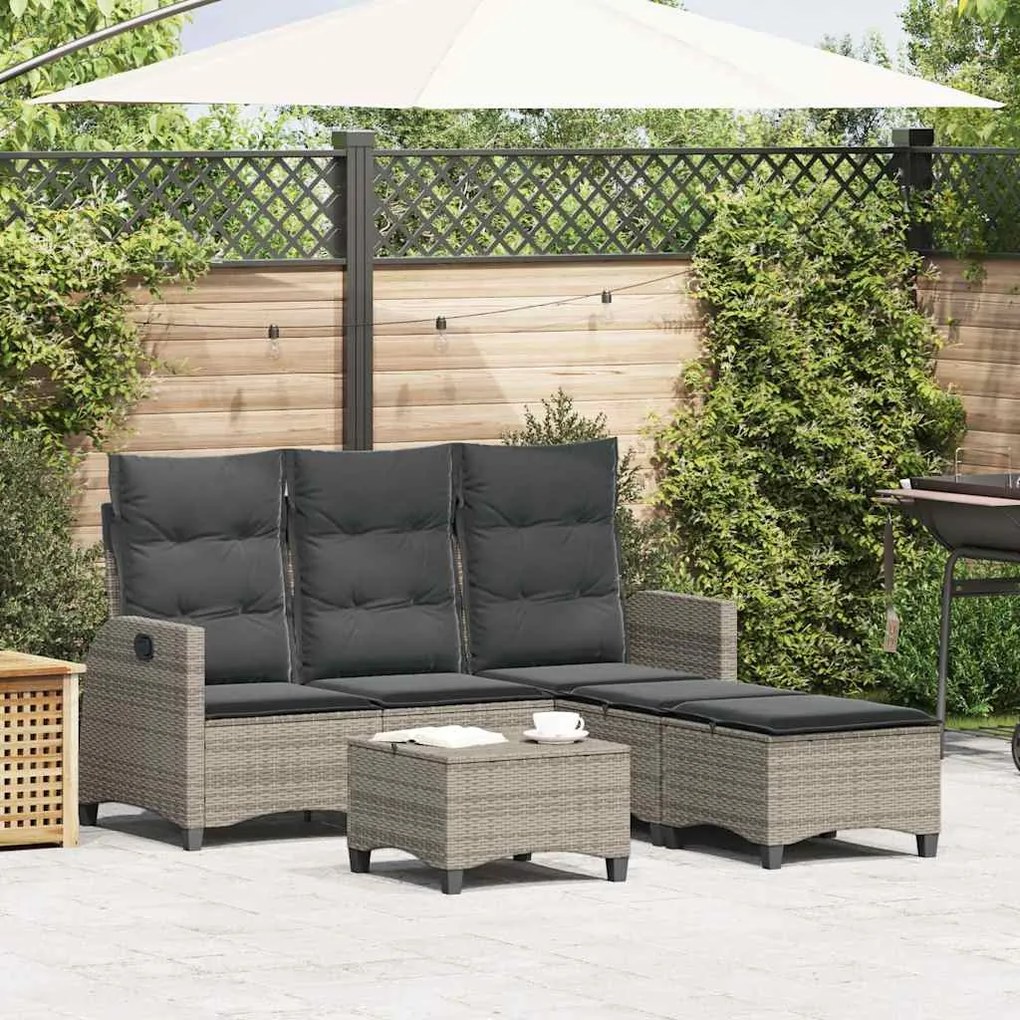 3 pcs conjunto sofás de jardim com almofadões em L vime PE