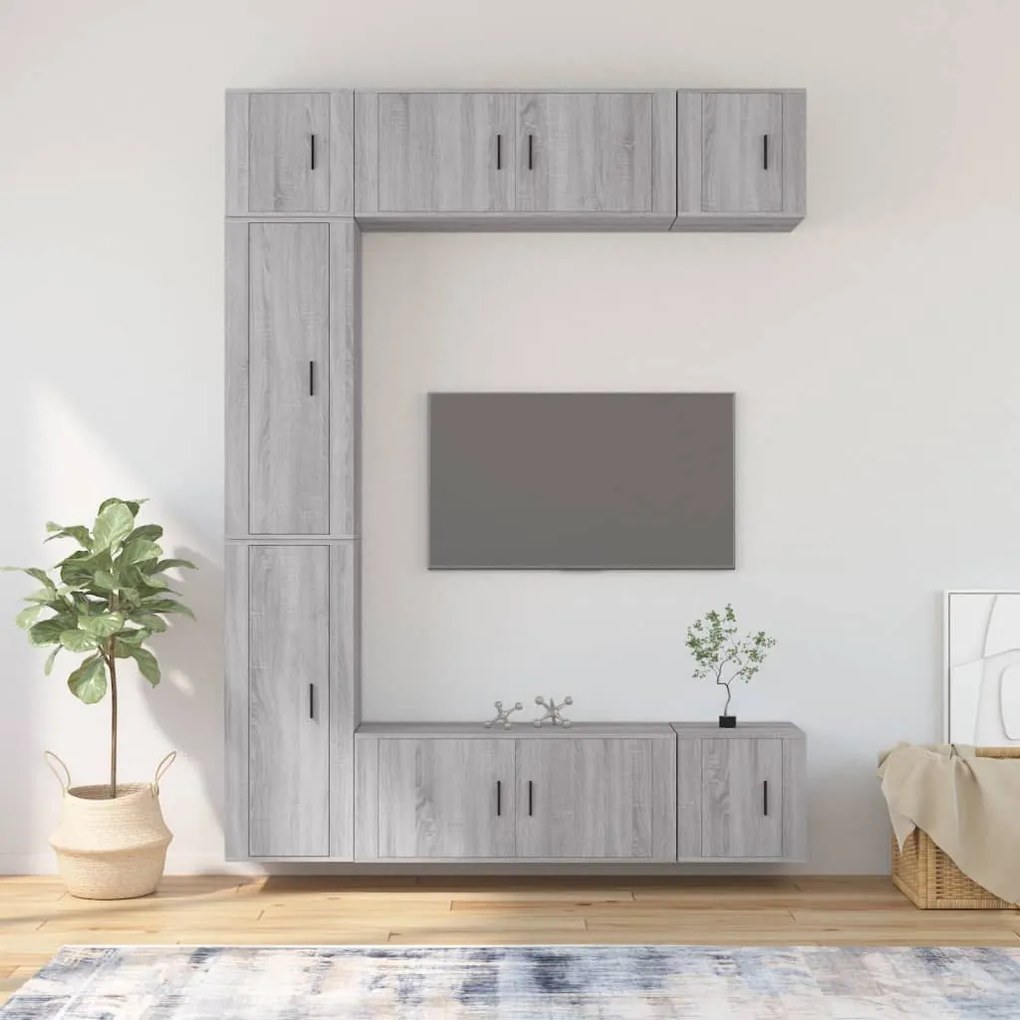 vidaXL Conjunto móveis de TV 7 pcs madeira processada sonoma cinza