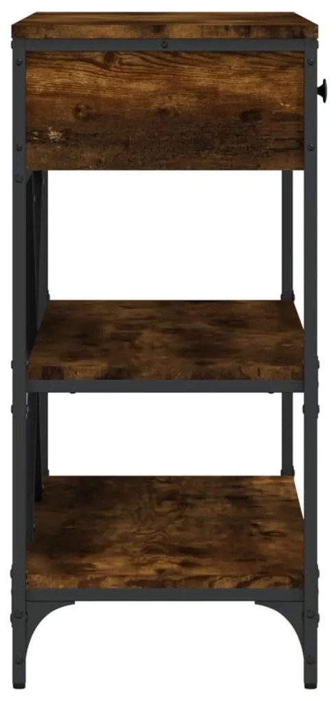Mesa consola gavetas/prateleiras deriv. madeira carvalho fumado