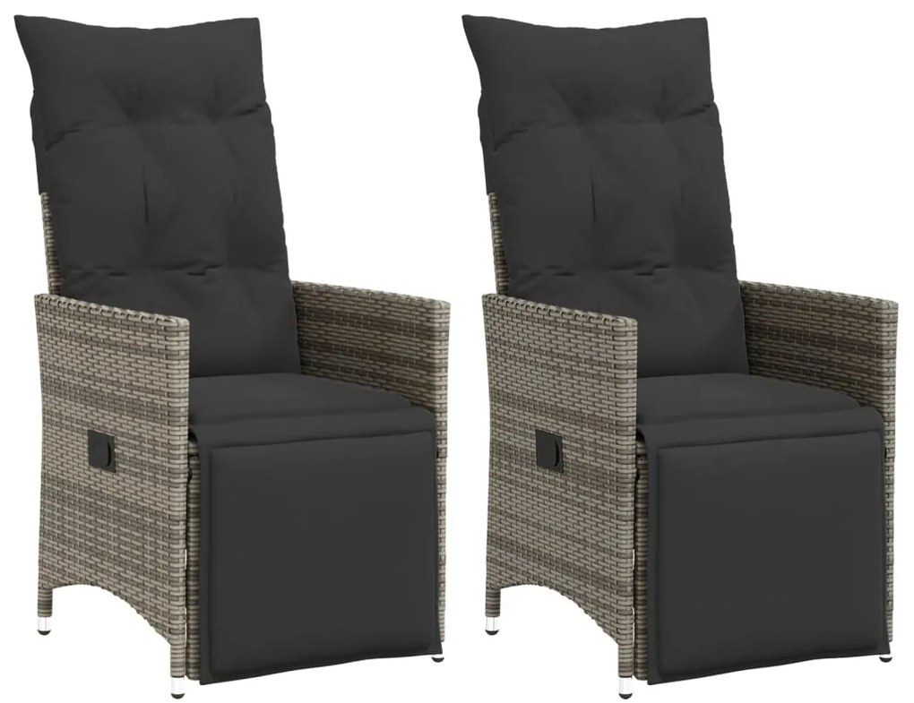 Cadeiras jardim reclináveis 2 pcs c/ almofadões vime PE cinza