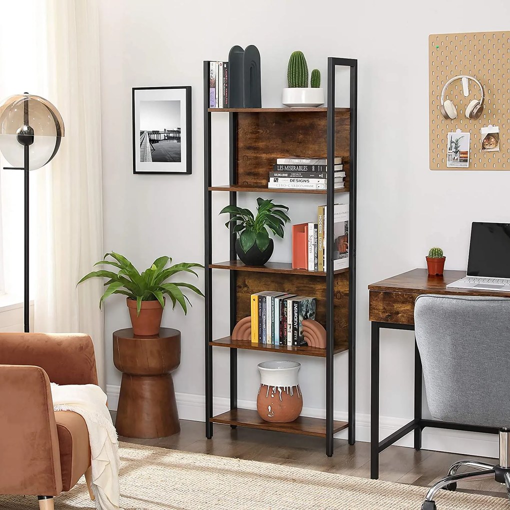Estante sala, escritorio de 5 prateleiras 62 x 24 x 165 cm Castanho Vintage-preto