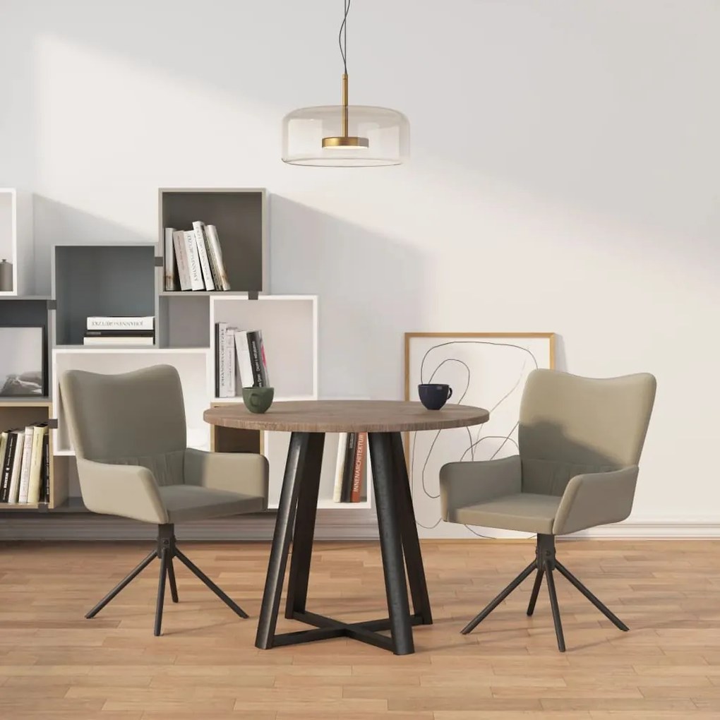 Cadeiras de jantar giratórias 2 pcs veludo cinzento-claro
