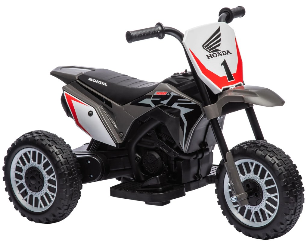 HOMCOM Mota Elétrica com Licença Honda CRF450RL Bateria 6V com Velocidade 3km/h Buzina e Som de Arranque 71x40,5x43,5 cm Cinza