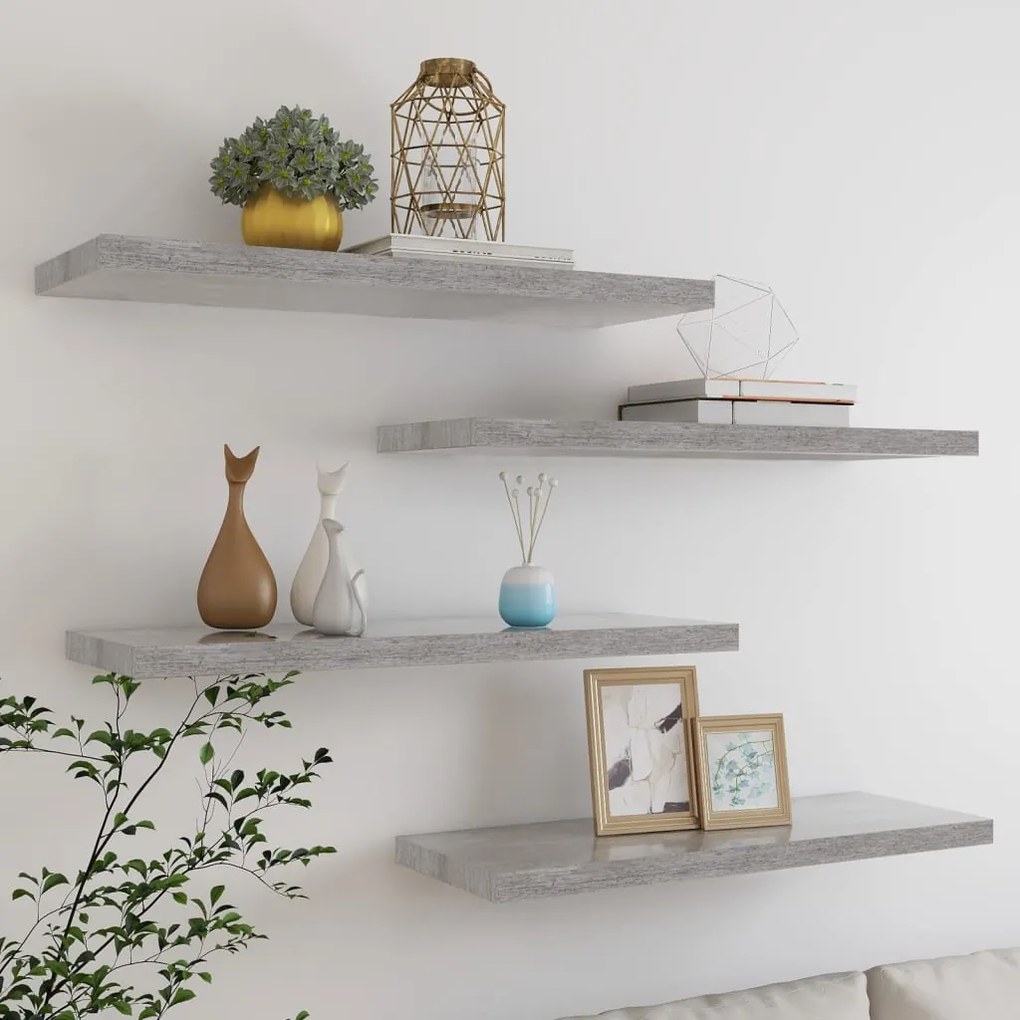 326602 vidaXL Prateleiras de parede 4 pcs 80x23,5x3,8cm MDF cinzento-cimento