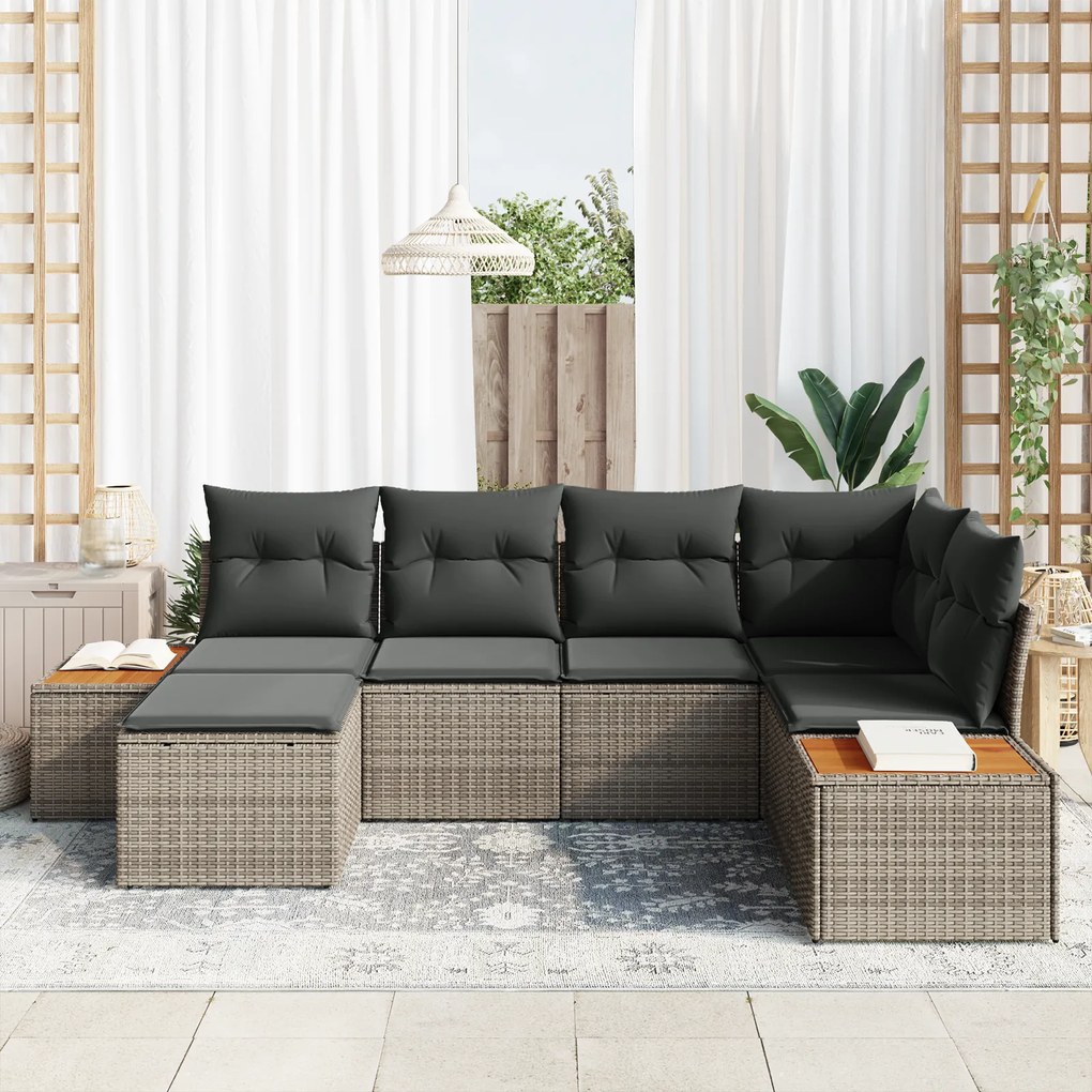 Conjunto de Sofá de Jardim vidaXL de 6 Peças com Almofadas Cinza Ratta